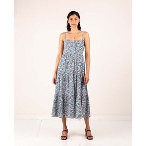 banjanan peony long sleeve fit & flare dress Peony Printed Ruffle Lantern Sleeve Maxi Dress in Apricot beige S-M